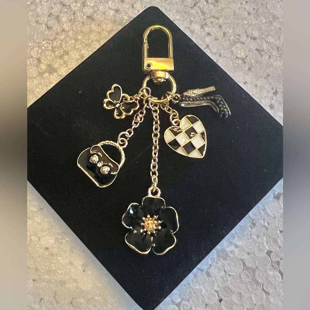 Black floral bag charm
